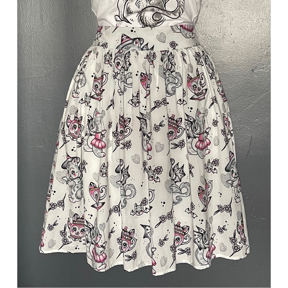Sourpuss Creep Heart Cat Swing Skirt